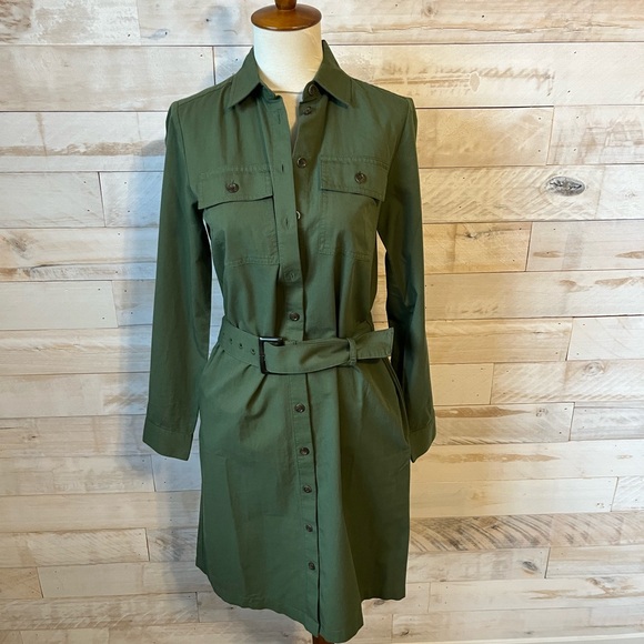 NWT J.Crew size 00 utility shirt dress in green - Picture 4 of 12